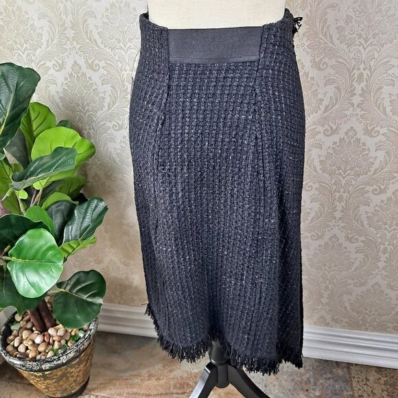 Nic & Zoe Size Small Black Tweed Skirt Aymmetric Hem Faux Wrap Elastic Back NWT - Picture 8 of 14